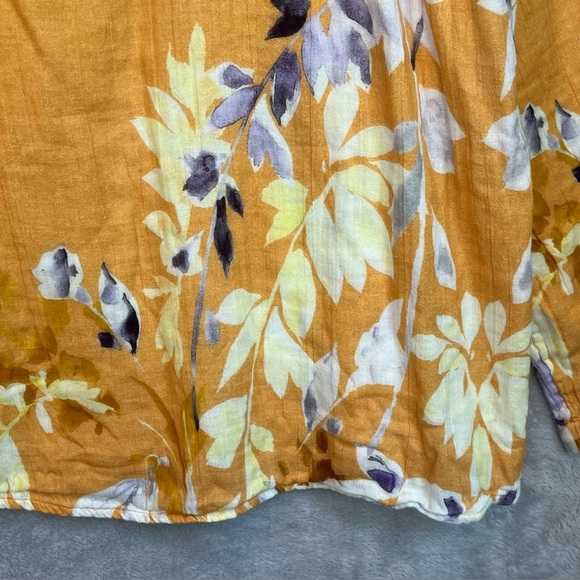 Soft Surroundings Pauleena Gauzy Orange Floral Asian Blouse Top Sz L Buttons - Picture 10 of 15